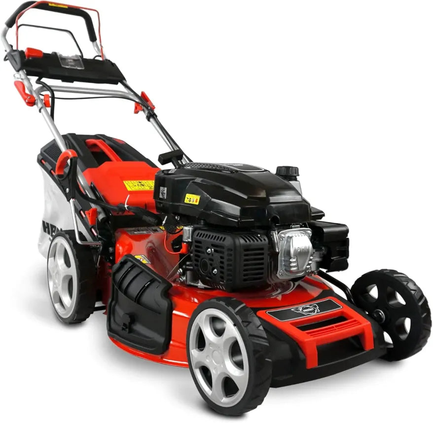 HECHT 5-IN-1 Benzin Rasenmäher – leistungsstarker 4 Takt Eco Motor 4,4 kW (6,0 PS) – Elektrostart – 53 cm Schnittbreite – 75 l Fangkorb – Radantrieb – patentierte Räder – Mulchmäher 1