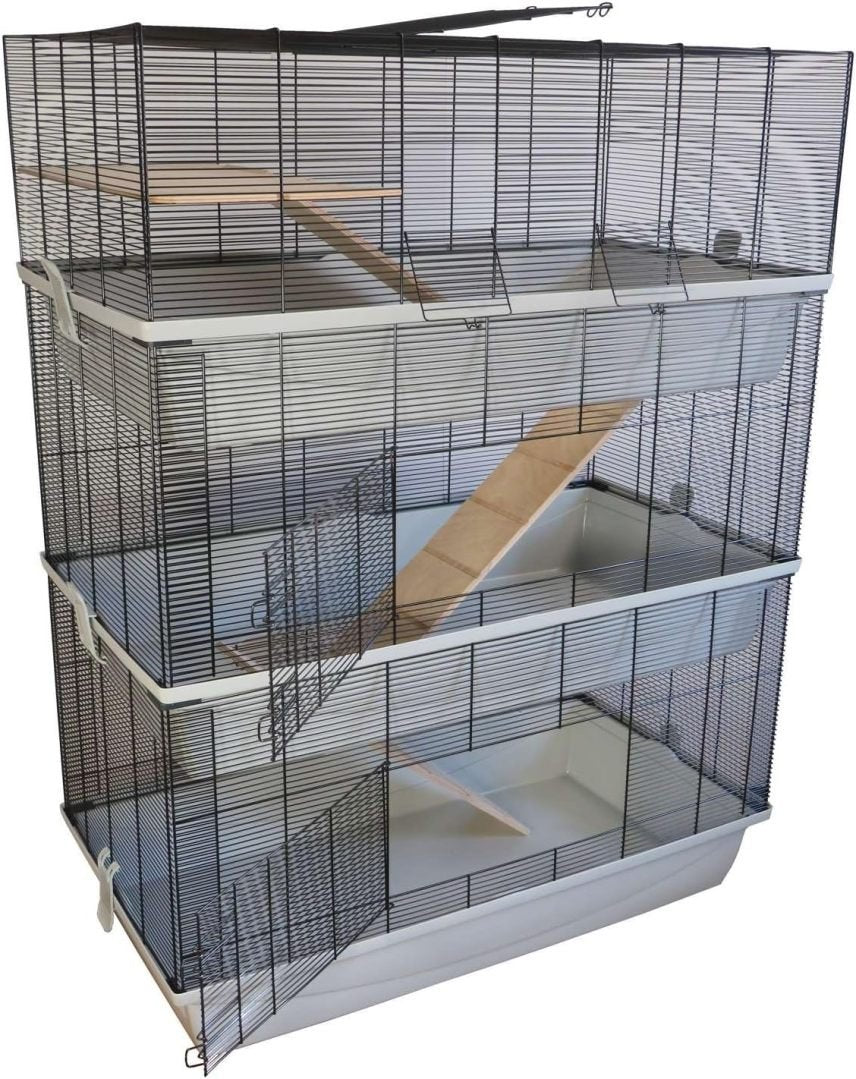 PETGARD Kleintier-Käfig Carlos Sky – XXL Hasen-Käfig – 3-stöckiges Nager-Haus – Hamsterkäfig mit Holzleitern – Mäusekäfig 98 x 52 x 129 cm