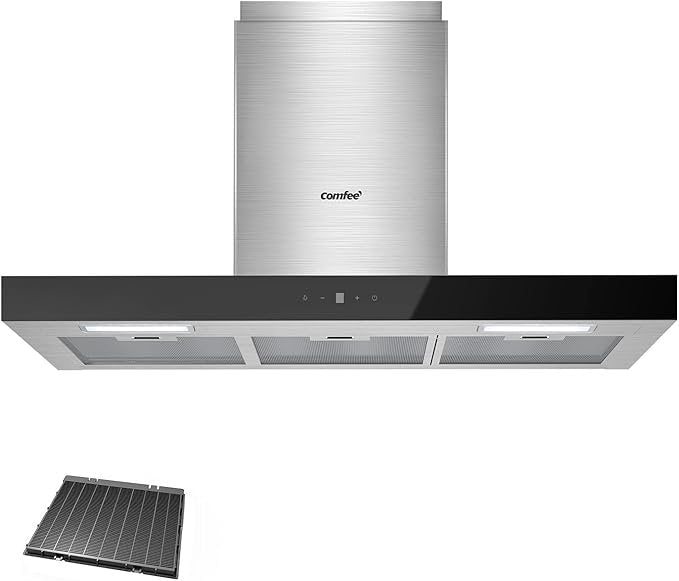 COMFEE CHW 7.9M77A3 90 cm Dunstabzugshaube – A+++, 650 m³/h, 4 Stufen, Touch- & Gestensteuerung, Abluft & Umluft (Schwarz)