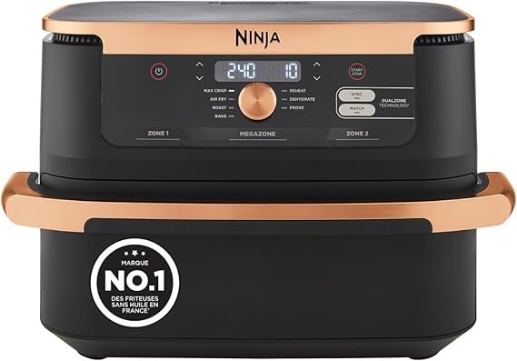 Ninja Foodi FlexDrawer Airfryer AF500EUCP – 10,4 L Dual-Zone Heißluftfritteuse, 7-in-1, Herausnehmbarer Trenner, Spülmaschinengeeignet, Schwarz/Kupfer
