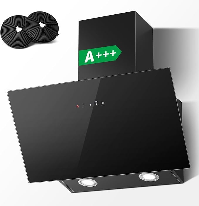 TopStrong 60 cm Dunstabzugshaube – A+++, 450 m³/h Leistung, Wandhaube mit Aktivkohlefilter, LED-Beleuchtung, 3 Stufen + Booster, Touch-Steuerung (Schwarzglas)