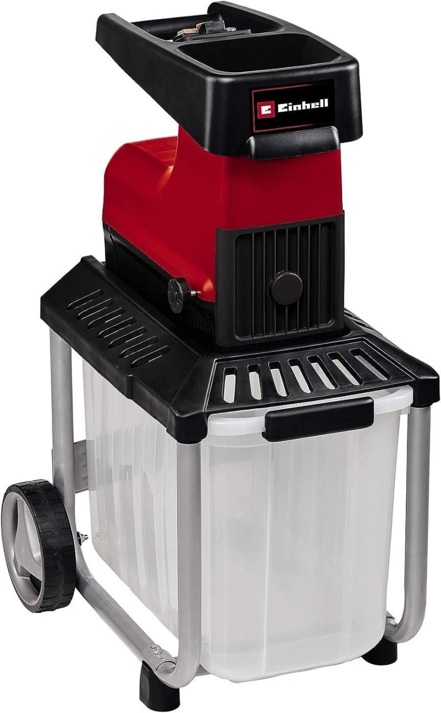 Einhell Elektro-Leisehäcksler GC-RS 60 CB (2800 W, max. 45 mm Aststärke, Schneidwalze, große Trichteröffnung, Drehrichtungsumschalter, transparente 60 L Fangbox, integrierter Sicherheitsschalter)