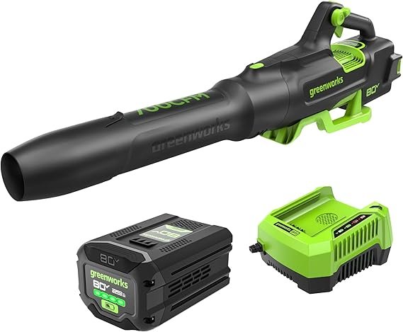 Greenworks 80V Akku-Laubbläser – Bürstenlos, 700 CFM / 170 MPH, Turbo & Cruise Control, inkl. 2,5Ah Akku und Schnellladegerät