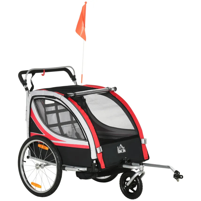 HOMCOM Kinderfahrradanhänger 2in1 Schiebewagen sichere Fahrt rot