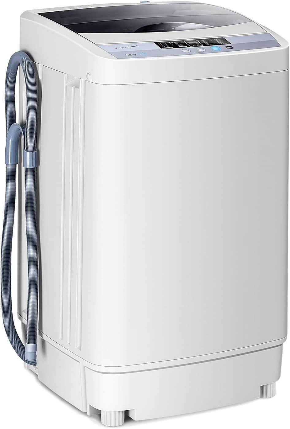 RELAX4LIFE 4,5 kg Vollautomatische Waschmaschine, Waschvollautomat mit Pumpe & Schleuder, Toplader Miniwaschmaschine mit LED-Display & 10 Programmauswahl, 310W/240W, 50 x 50 x 85 cm, Grau