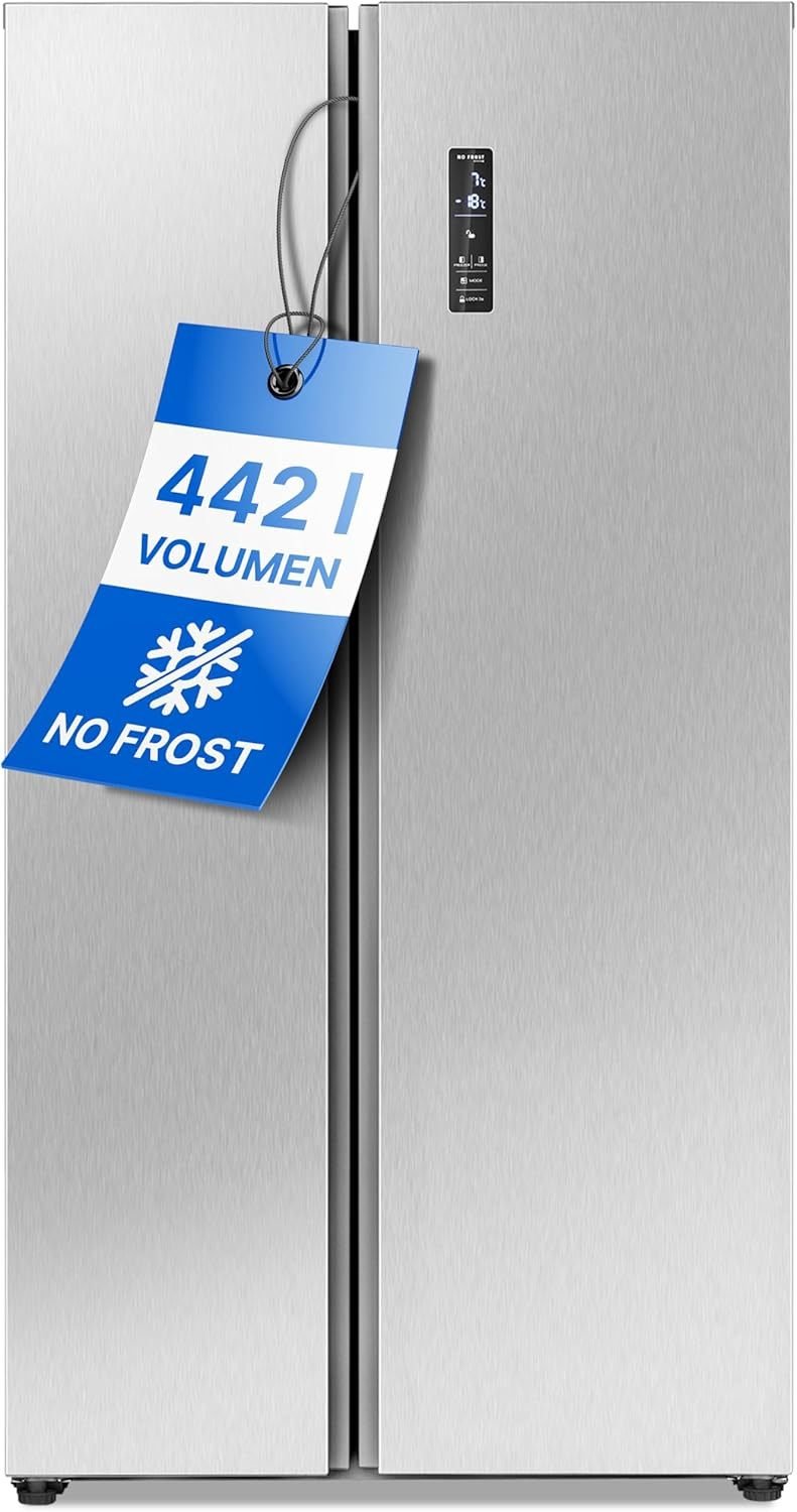 Bomann Side by Side Kühl Gefrierkombination | No Frost | 442L Inhalt | Kühlschrank mit Gefrierfach | Kühlschrank mit MultiAirflow-Technologie | Verbrauch 287 kWh/Jahr | SBS 7344 inox