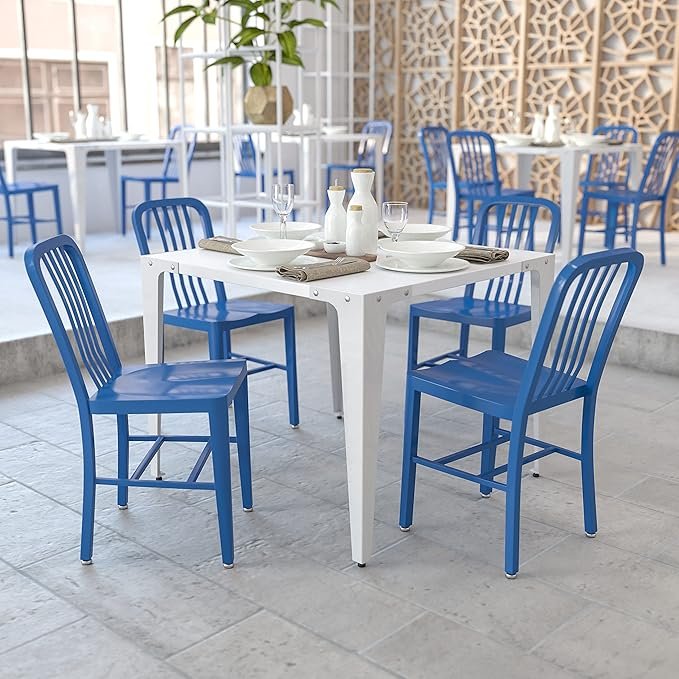 Flash Furniture Set of 2 Blue Commercial Grade Metal Indoor Outdoor Chairs – Produktbeschreibung:
