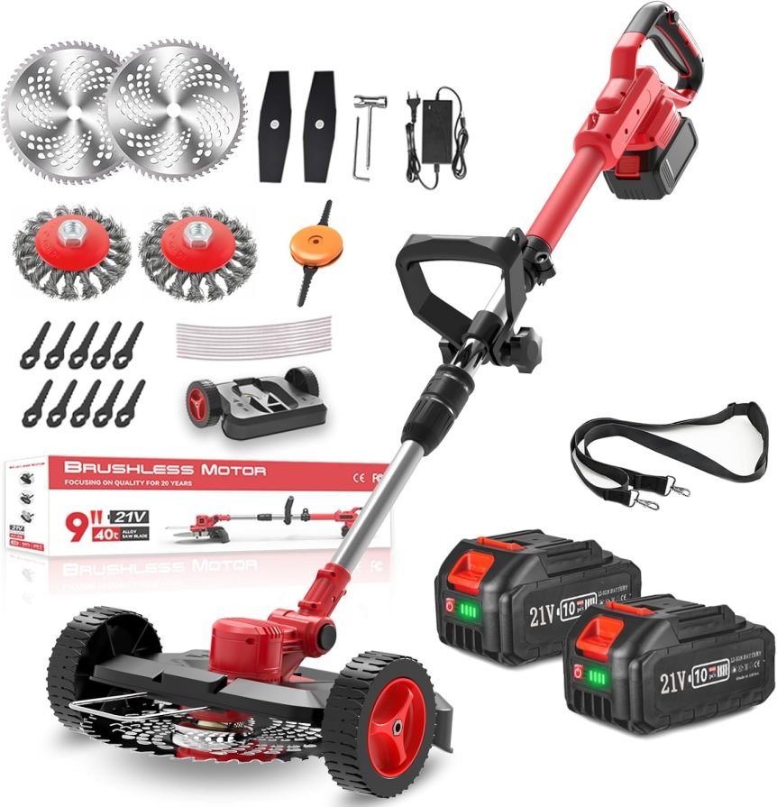 SHJICH 4-in-1 Akku-Rasentrimmer – 21 V mit Unkrautbürste