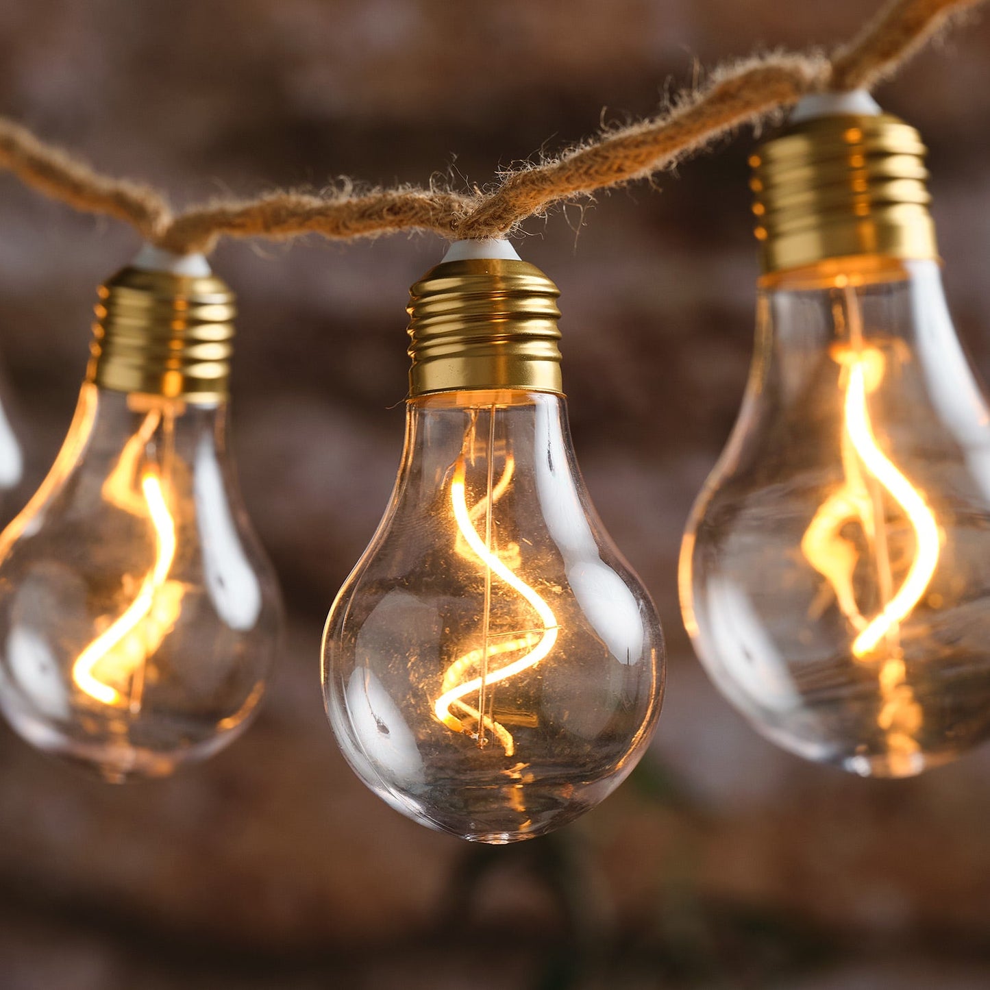 10er transparente Glühbirnen-LED-Lichterkette auf Naturseil mit Timer