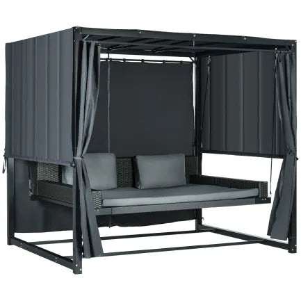 Outsunny Hollywoodschaukel Outdoor 3-in-1 mit Baldachin & Sichtschutz