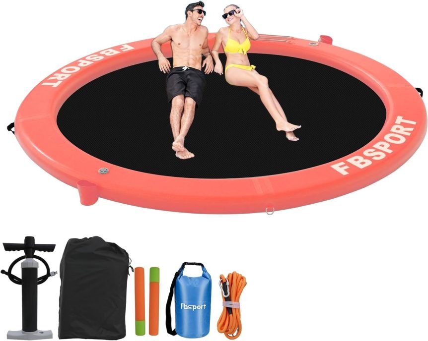 Aufblasbares Dock – Schwimmende Plattform 2,44 m mit Getränkehalter, Wasserhängematte und Liegeinsel