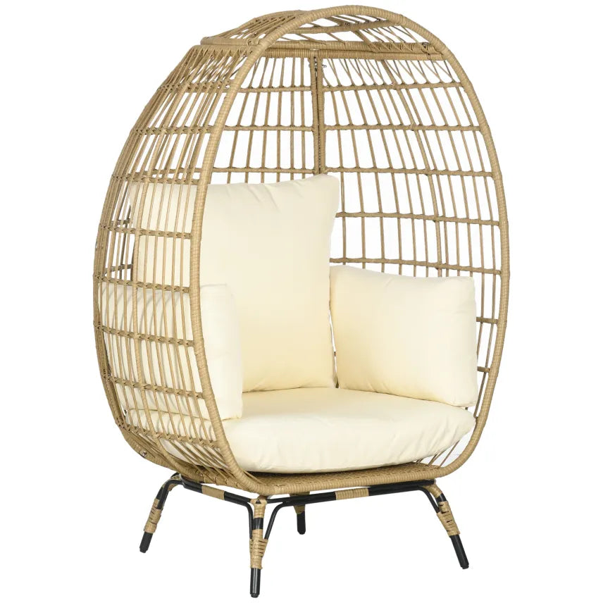 Outsunny Rattansessel Korbform mit dicken Kissen verstellbare Füße