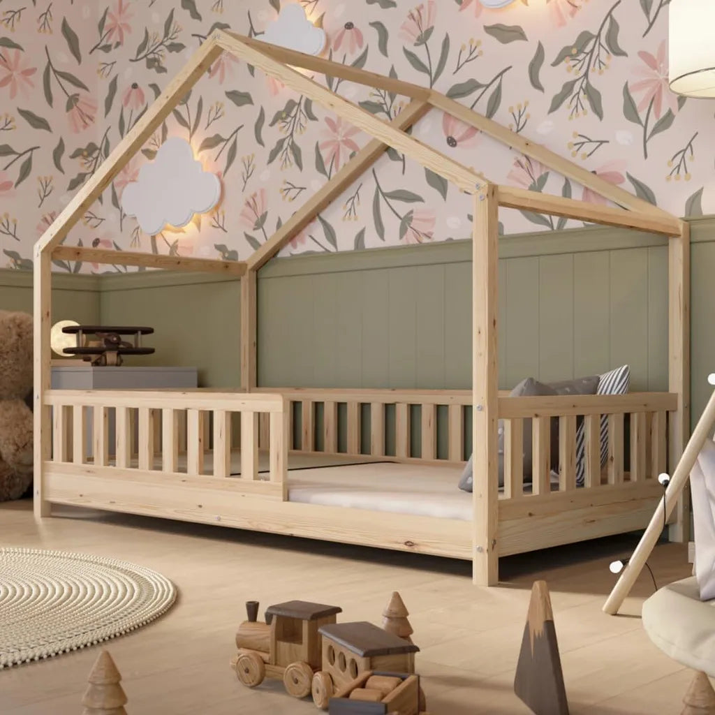 Crazy Pine Hausbett mit Schubladen 200 × 90 cm – Kinderbett aus Naturholz mit Rausfallschutz