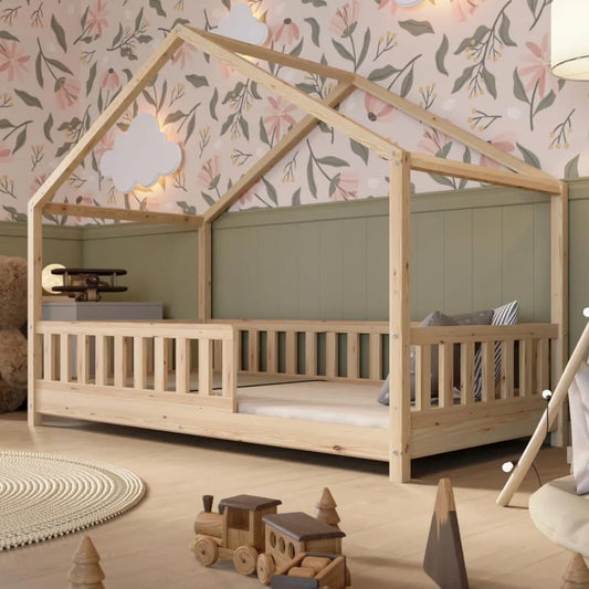Crazy Pine Hausbett mit Schubladen 200 × 90 cm – Kinderbett aus Naturholz mit Rausfallschutz