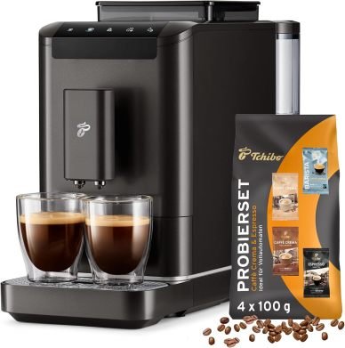 Tchibo Kaffeevollautomat Esperto2 Caffè mit 2-Tassen-Funktion für Caffè Crema und Espresso, Granite Black – INKLUSIVE Kaffeeprobierset GRATIS 1