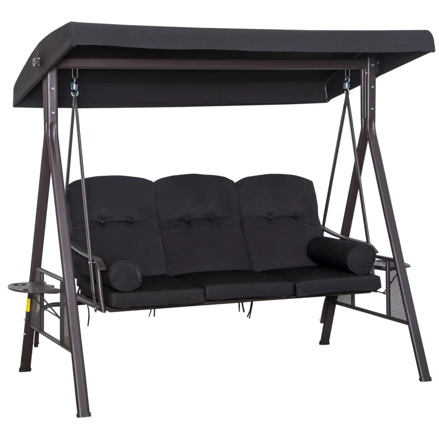 Outsunny 3-Sitzer Hollywoodschaukel mit Sonnendach & Kissen – Schwarz
