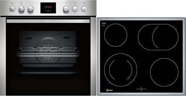 NEFF EDX442, Set bestehend aus E1ECD0AN0, N 30, Einbauherd mit CircoTherm, 60 x 60 cm, Edelstahl und M13R42N2, N 50, herdgesteuertes Elektrokochfeld, 60 cm, Schwarz, mit Rahmen aufliegend 1