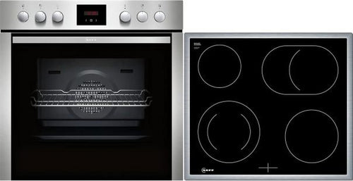 NEFF EDX442, Set bestehend aus E1ECD0AN0, N 30, Einbauherd mit CircoTherm, 60 x 60 cm, Edelstahl und M13R42N2, N 50, herdgesteuertes Elektrokochfeld, 60 cm, Schwarz, mit Rahmen aufliegend 1
