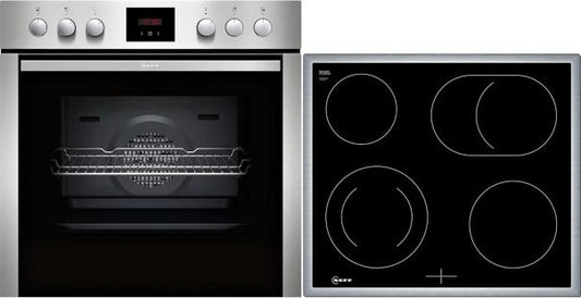 NEFF EDX442, Set bestehend aus E1ECD0AN0, N 30, Einbauherd mit CircoTherm, 60 x 60 cm, Edelstahl und M13R42N2, N 50, herdgesteuertes Elektrokochfeld, 60 cm, Schwarz, mit Rahmen aufliegend 1