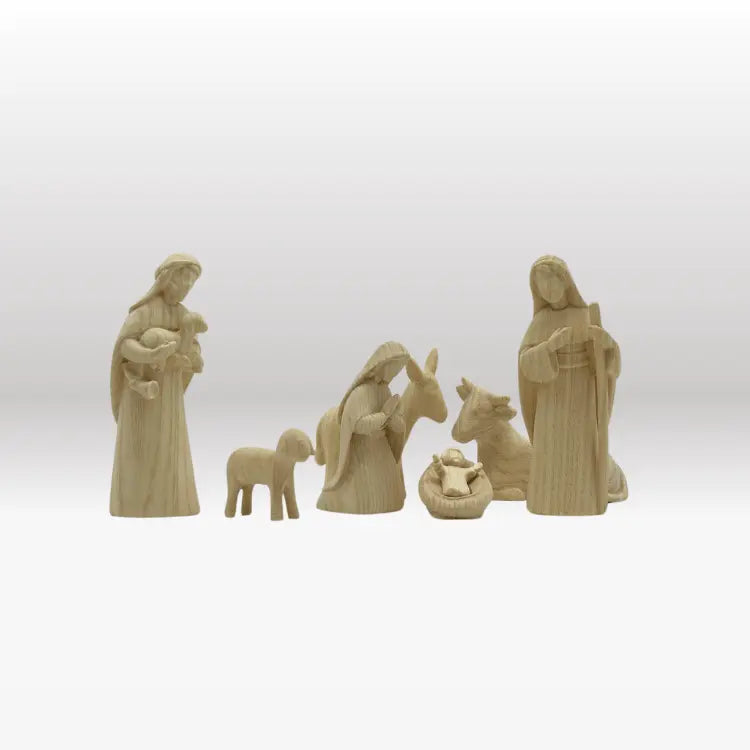 Krippenfiguren Set (7 Figuren) Akantus natur mit Krippenstall "Bethlehem"