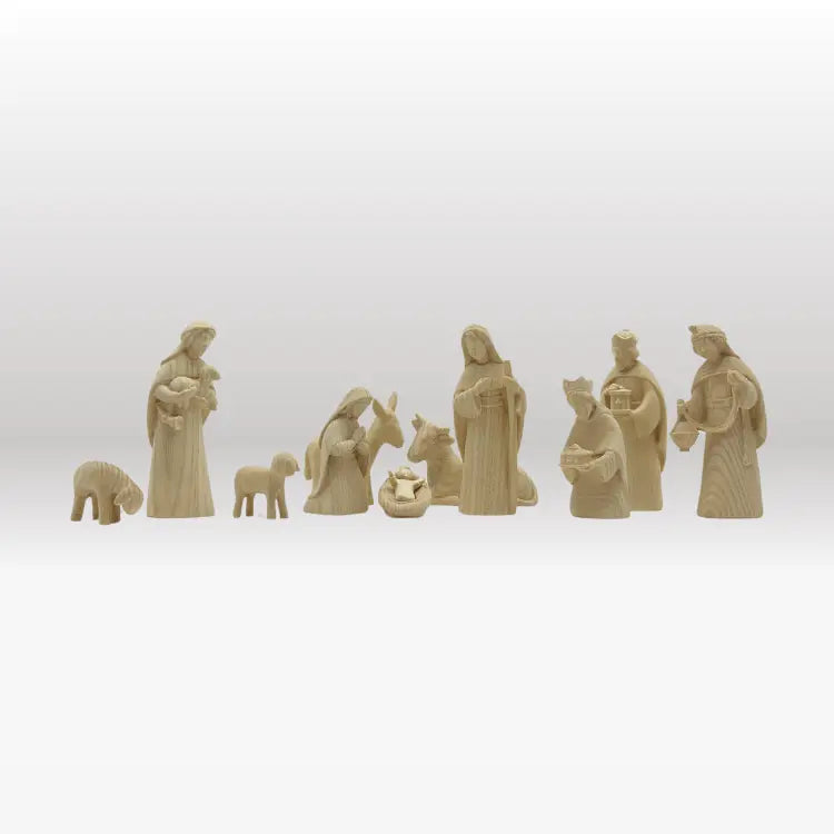 Krippenfiguren Set (11 Figuren) von Akantus natur mit  Stall "Leonardo"