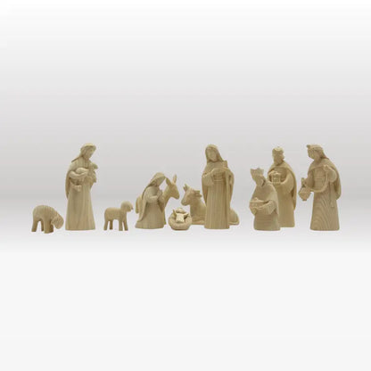 Krippenfiguren Set (11 Figuren) von Akantus natur mit Krippenstall "Bethlehem"