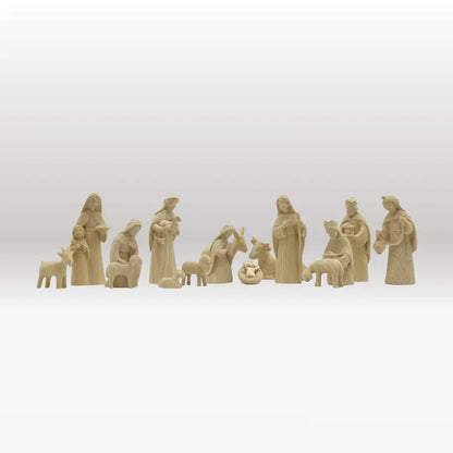 Krippenfiguren Set (15 Figuren) von Akantus natur mit  Stall "Leonardo"