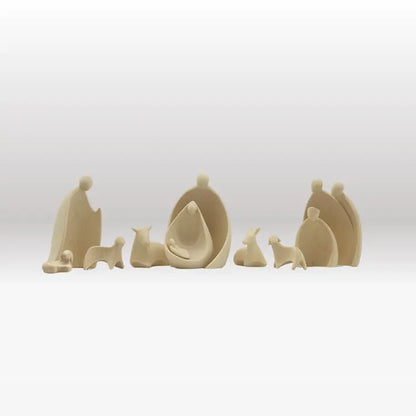 Krippenfiguren Set (10 Figuren) von Ambiente Design mit Stall "Sternenschein" natur