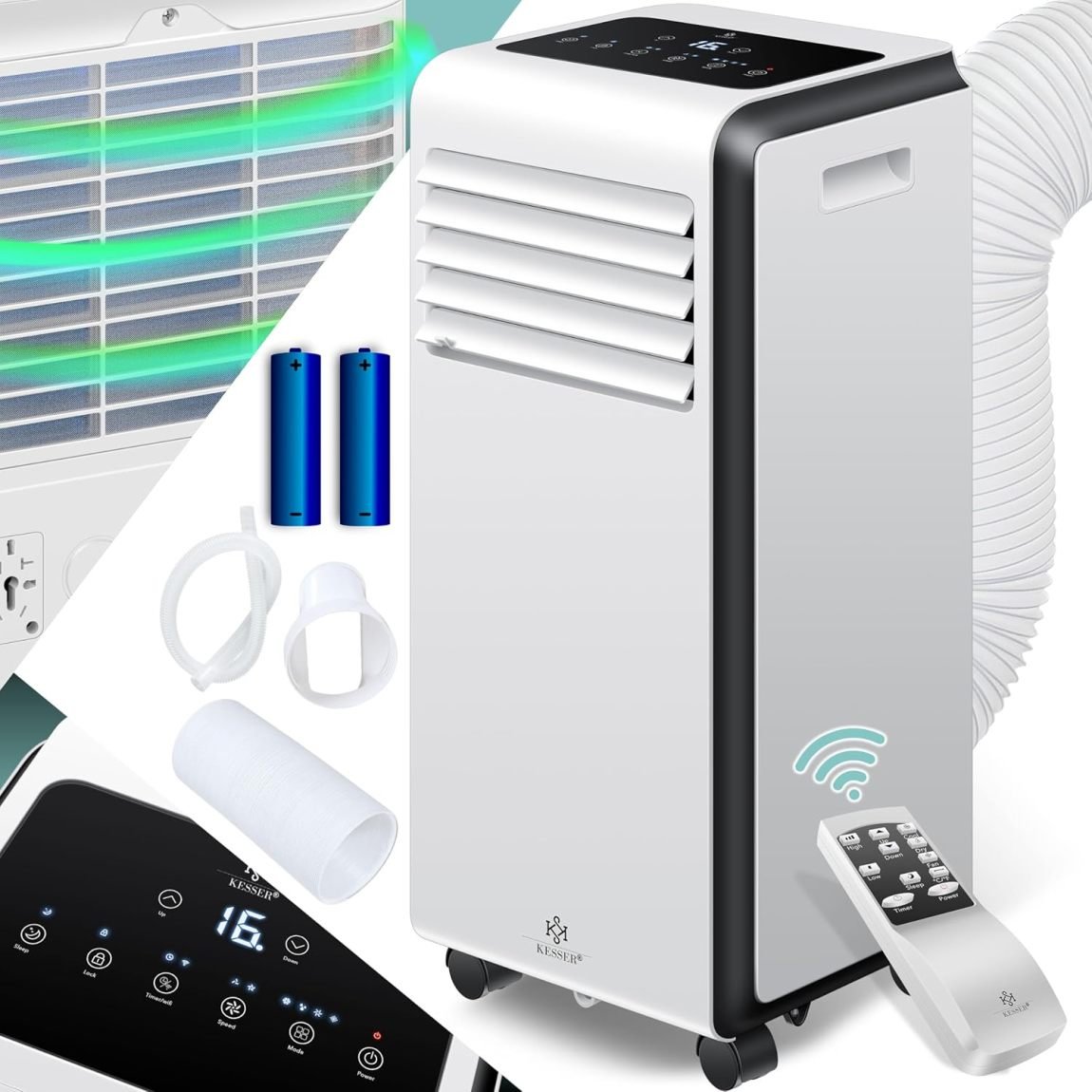 KESSER Klimaanlage Mobiles Klimagerät 4in1 kühlen | Luftentfeuchter lüften | Ventilator 9000 BTU/h 1005W | Mobil Klima mit Montagematerial, Fernbedienung & Timer | Nachtmodus & 360° Rollen 1