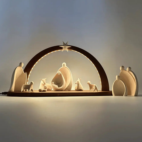 Krippenfiguren Set (10 Figuren) von Ambiente Design mit Stall "Sternenschein" braun