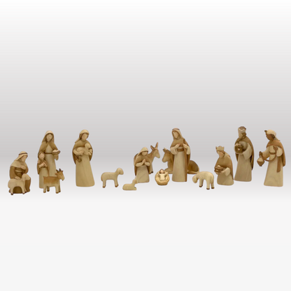 Krippenfiguren Set (15 Figuren) von Akantus bemalt mit Stall "Sternenschein" natur