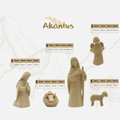 Krippenfiguren Set (11 Figuren) von Akantus natur mit Stall "Sternenschein" natur