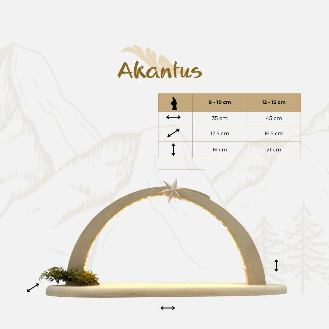 Krippenfiguren Set (15 Figuren) von Akantus natur mit Stall "Sternenschein" natur