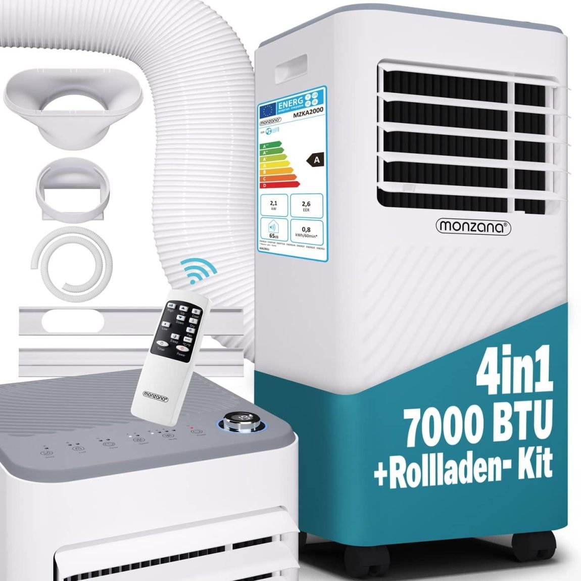 Monzana lokale Klimaanlage MZKA2000 Mobil Abluftschlauch 7000BTU 3in1 750W 24h Timer 25qm Fernbedienung Luftentfeuchter Rollladenkit Klimagerät 1