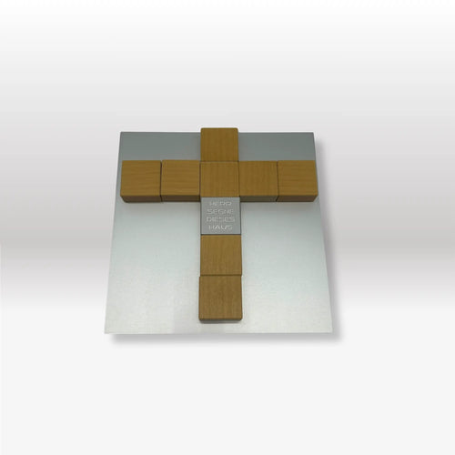 Holzkreuz auf Metaltafel mit Magnet "Herr segne dieses Haus"