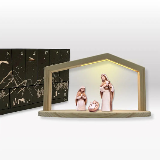 Adventskalender: 3er Set von Akantus bemalt mit Krippenhaus "Akantus Design Original" Fichte I AD-0-1 + KB-1