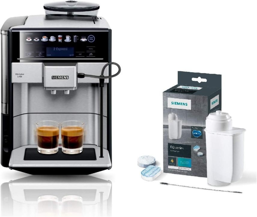 SIEMENS Kaffeevollautomat EQ6 plus s700 TE657503DE, für viele Kaffeespezialitäten, Milch-Aufschäumdüse, Keramikmahlwerk, Doppeltassenfunktion, Antikalk, automatische Dampfreinigung, 1500 W, edelstahl 1