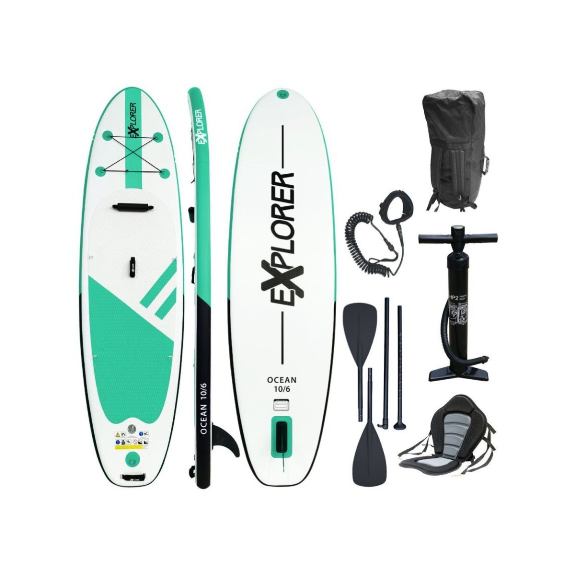Explorer Stand-up-Paddleset OCEAN 10.6 Kajak Set 320 (grün / weiß, 320 x 84 x 12,7 cm) – B-Ware neuwertig
