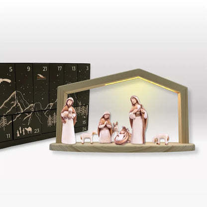 Adventskalender: 8er Set von Akantus bemalt mit Krippenhaus "Akantus Design Original" Fichte I AN-0-1 + KB-2