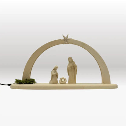Heilige Familie (3 Figuren) von Akantus natur mit Stall "Sternenschein" natur