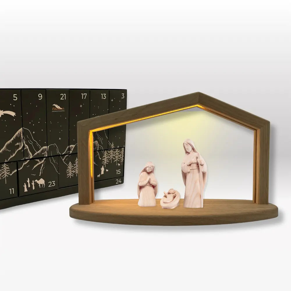 Adventskalender: 3er Set von Akantus natur mit Krippenhaus "Akantus Design Original" Eiche I AD-0-2 + KN-1