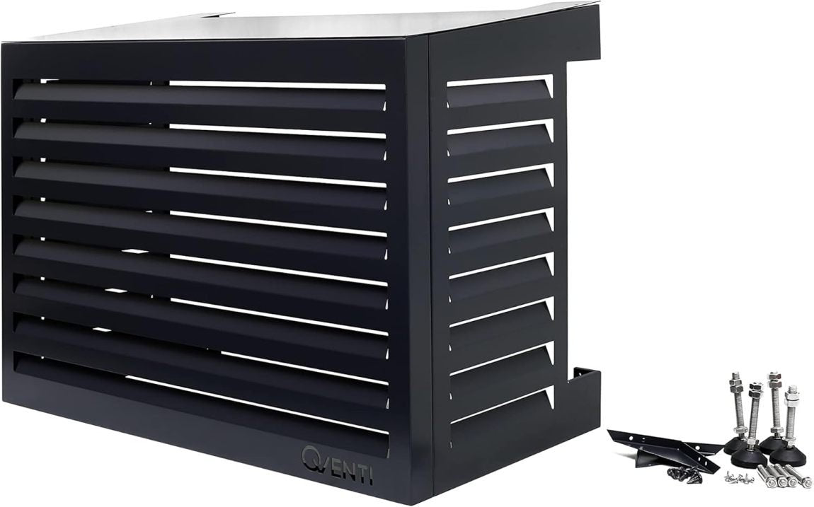 Qventi Abdeckung für Klimaanlage – Anthrazit/Grau – Aluminium – Schutzgitter – Verkleidung – Einfache Montage – Größe S – Außenmaße (LxBxH): 100 x 50 x 75 cm