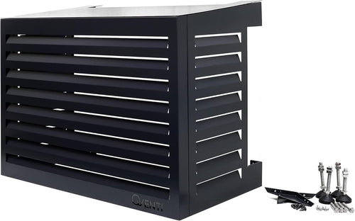Qventi Abdeckung für Klimaanlage – Anthrazit/Grau – Aluminium – Schutzgitter – Verkleidung – Einfache Montage – Größe S – Außenmaße (LxBxH): 100 x 50 x 75 cm