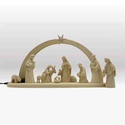 Krippenfiguren Set (11 Figuren) von Akantus natur mit Stall "Sternenschein" natur