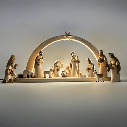 Krippenfiguren Set (15 Figuren) von Akantus bemalt mit Stall "Sternenschein" natur