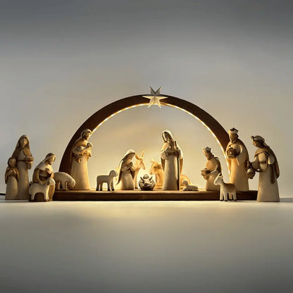 Krippenfiguren Set (15 Figuren) von Akantus bemalt mit Stall "Sternenschein" dunkel
