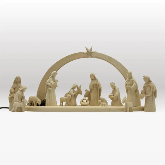 Krippenfiguren Set (15 Figuren) von Akantus natur mit Stall "Sternenschein" natur