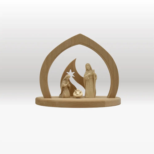 Heilige Familie (3 Figuren) von Akantus natur mit Familienkrippe "Bethlehem"