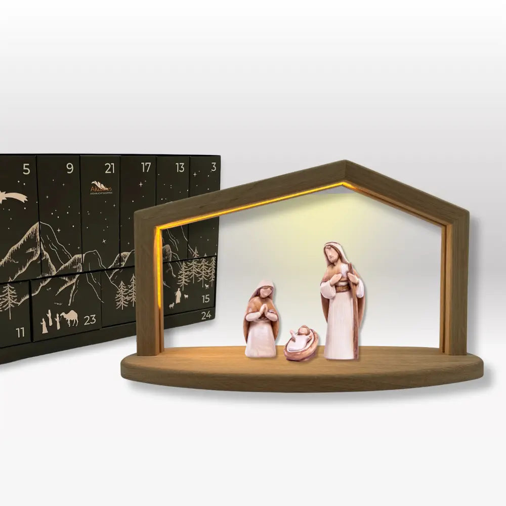 Adventskalender: 3er Set von Akantus bemalt mit Krippenhaus "Akantus Design Original" Eiche I AD-0-2 + KB-1