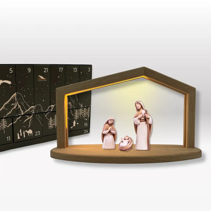 Adventskalender: 3er Set von Akantus bemalt mit Krippenhaus "Akantus Design Original" Eiche I AD-0-2 + KB-1